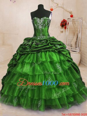 Affordable Pick Ups Ruffled Sweep Train Ball Gowns Sweet 16 Dresses Sweetheart Organza and Taffeta Sleeveless With Train Lace Up