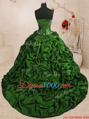 Affordable Pick Ups Ruffled Sweep Train Ball Gowns Sweet 16 Dresses Sweetheart Organza and Taffeta Sleeveless With Train Lace Up