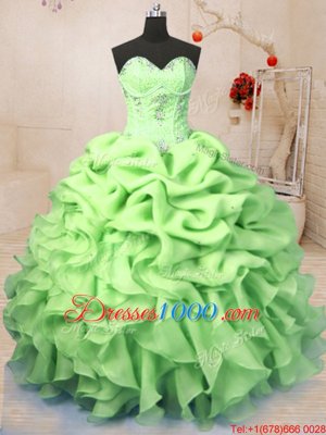 Captivating Yellow Green Organza Lace Up Sweet 16 Dresses Sleeveless Floor Length Beading and Ruffles and Pick Ups