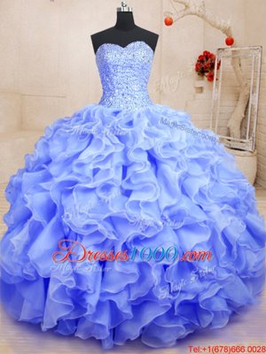 Nice Organza Sleeveless Floor Length Vestidos de Quinceanera and Beading and Ruffles