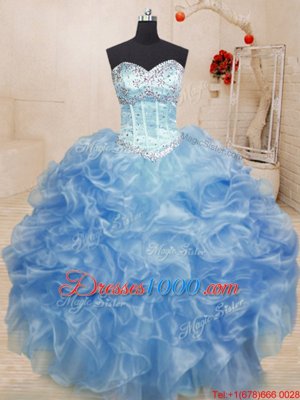 Stylish Organza Sleeveless Floor Length 15 Quinceanera Dress and Beading and Ruffles