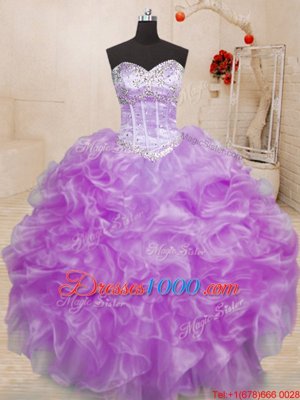 Smart Sleeveless Beading and Ruffles Lace Up Ball Gown Prom Dress