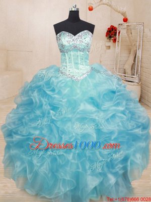 Sweetheart Sleeveless Organza Vestidos de Quinceanera Beading and Ruffles Lace Up