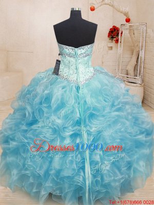 Sweetheart Sleeveless Organza Vestidos de Quinceanera Beading and Ruffles Lace Up