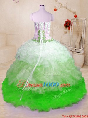 Multi-color Quinceanera Gown Military Ball and Sweet 16 and Quinceanera and For with Beading and Appliques and Ruffles Sweetheart Sleeveless Brush Train Lace Up