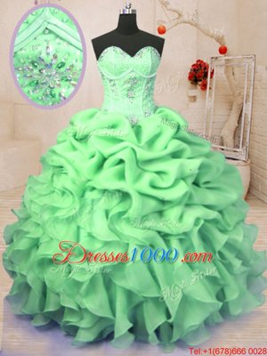 Sleeveless Floor Length Beading and Ruffles and Pick Ups Lace Up Quinceanera Gowns