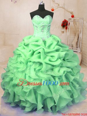 Sleeveless Floor Length Beading and Ruffles and Pick Ups Lace Up Quinceanera Gowns