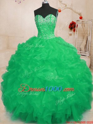 Customized Sweetheart Sleeveless Lace Up Sweet 16 Quinceanera Dress Turquoise Organza