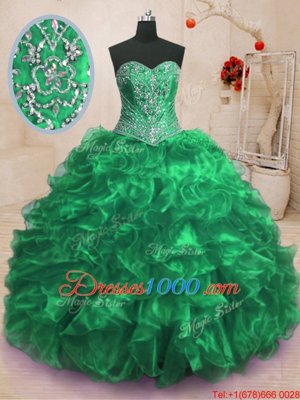Organza Sleeveless With Train Vestidos de Quinceanera Sweep Train and Beading and Ruffles