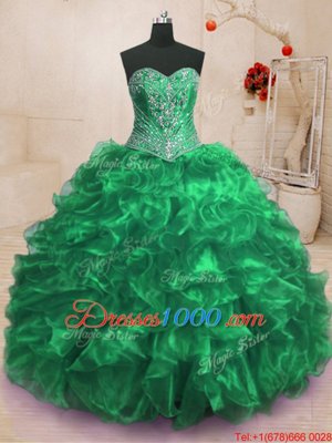 Organza Sleeveless With Train Vestidos de Quinceanera Sweep Train and Beading and Ruffles
