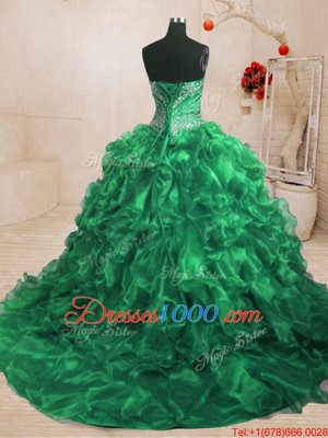 Organza Sleeveless With Train Vestidos de Quinceanera Sweep Train and Beading and Ruffles