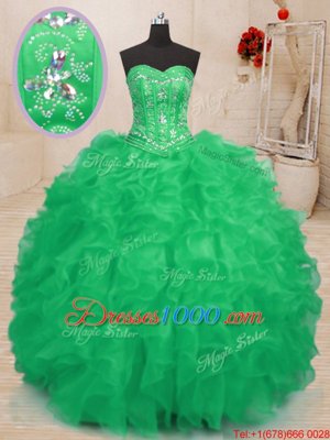 Romantic Floor Length Teal and Green Sweet 16 Dresses Sweetheart Sleeveless Lace Up