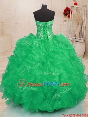 Romantic Floor Length Teal and Green Sweet 16 Dresses Sweetheart Sleeveless Lace Up