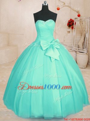 Dramatic Sweetheart Sleeveless Tulle Quinceanera Gowns Beading and Bowknot Lace Up