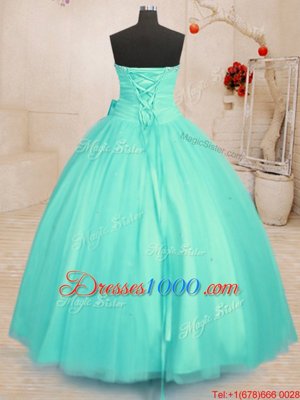 Dramatic Sweetheart Sleeveless Tulle Quinceanera Gowns Beading and Bowknot Lace Up