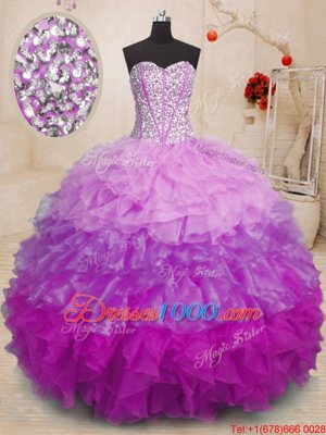 Floor Length Lace Up 15 Quinceanera Dress Multi-color and In for Military Ball and Sweet 16 and Quinceanera with Beading and Ruffles
