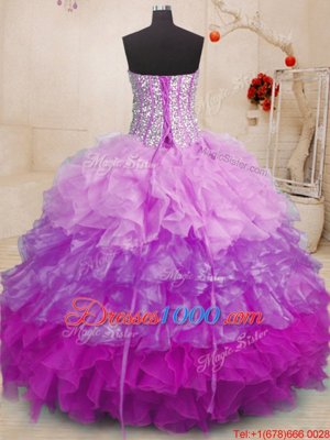 Floor Length Lace Up 15 Quinceanera Dress Multi-color and In for Military Ball and Sweet 16 and Quinceanera with Beading and Ruffles