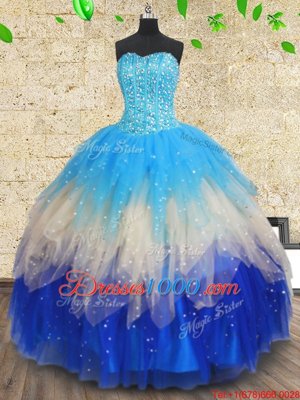 Simple Multi-color Lace Up Sweet 16 Dresses Beading and Ruffles and Ruffled Layers Sleeveless Floor Length