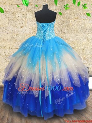 Simple Multi-color Lace Up Sweet 16 Dresses Beading and Ruffles and Ruffled Layers Sleeveless Floor Length