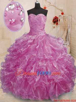 Lilac Sleeveless Organza Lace Up Ball Gown Prom Dress for Military Ball and Sweet 16 and Quinceanera