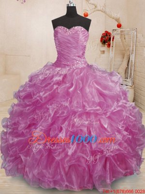 Lilac Sleeveless Organza Lace Up Ball Gown Prom Dress for Military Ball and Sweet 16 and Quinceanera
