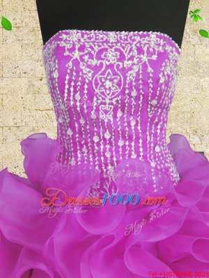 Fuchsia Quinceanera Gowns Military Ball and Sweet 16 and Quinceanera and For with Beading and Ruffles Strapless Sleeveless Lace Up