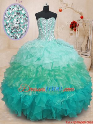 Latest Multi-color Sweetheart Lace Up Beading and Ruffles Quinceanera Gown Sleeveless