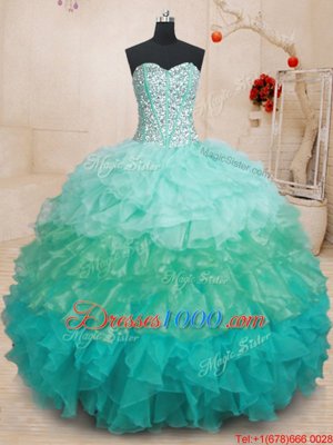 Latest Multi-color Sweetheart Lace Up Beading and Ruffles Quinceanera Gown Sleeveless
