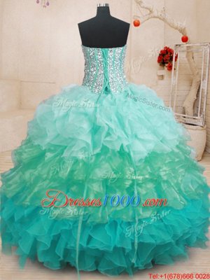 Latest Multi-color Sweetheart Lace Up Beading and Ruffles Quinceanera Gown Sleeveless