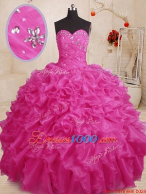 Captivating Organza Sleeveless With Train 15 Quinceanera Dress Brush Train and Beading and Ruffles