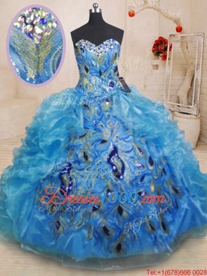 New Style Sleeveless Zipper Floor Length Beading and Appliques and Ruffles 15 Quinceanera Dress