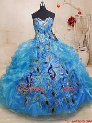 New Style Sleeveless Zipper Floor Length Beading and Appliques and Ruffles 15 Quinceanera Dress