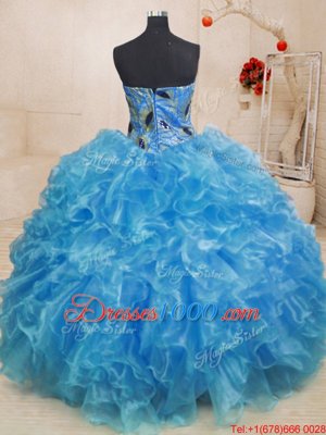 New Style Sleeveless Zipper Floor Length Beading and Appliques and Ruffles 15 Quinceanera Dress