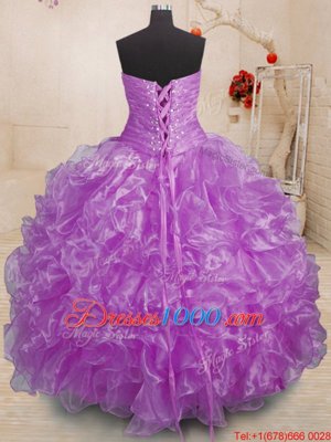 Purple Sweetheart Neckline Beading and Ruffles 15th Birthday Dress Sleeveless Lace Up
