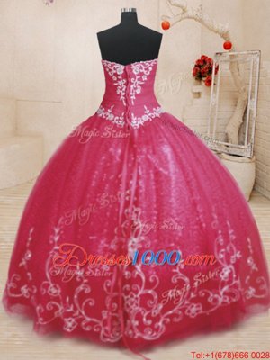 Eye-catching Floor Length Red Vestidos de Quinceanera Tulle Sleeveless Beading and Embroidery