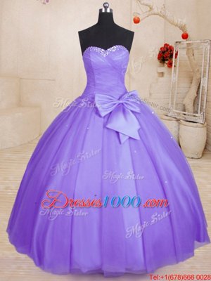 Lavender Sweet 16 Dress Military Ball and Sweet 16 and Quinceanera and For with Beading and Bowknot Sweetheart Sleeveless Lace Up