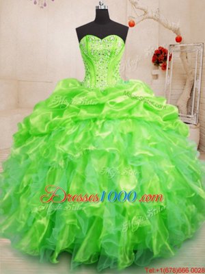 Sleeveless Lace Up Floor Length Beading and Ruffles Ball Gown Prom Dress
