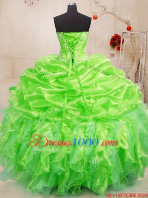 Sleeveless Lace Up Floor Length Beading and Ruffles Ball Gown Prom Dress
