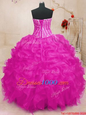Classical Sweetheart Sleeveless Organza Ball Gown Prom Dress Beading and Ruffles and Sequins Lace Up