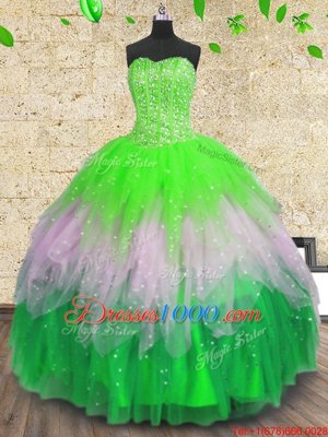Multi-color Lace Up Sweetheart Beading and Ruffles and Sequins Sweet 16 Quinceanera Dress Tulle Sleeveless
