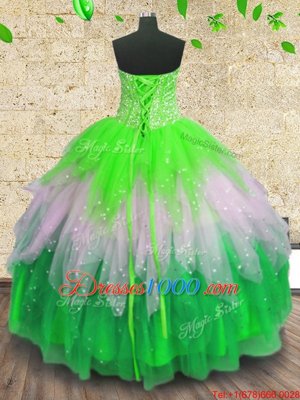 Multi-color Lace Up Sweetheart Beading and Ruffles and Sequins Sweet 16 Quinceanera Dress Tulle Sleeveless