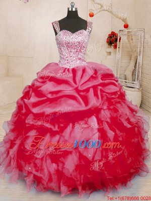 Fashionable Sleeveless Lace Up Floor Length Beading and Ruffles and Pick Ups Vestidos de Quinceanera