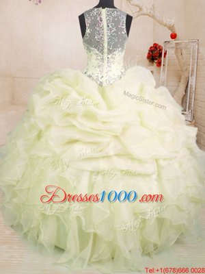 Pick Ups Ball Gowns Quinceanera Dress Light Yellow Straps Organza Sleeveless Floor Length Zipper