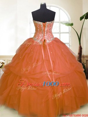 Orange Ball Gowns Sequins and Pick Ups Sweet 16 Quinceanera Dress Zipper Tulle Sleeveless Floor Length