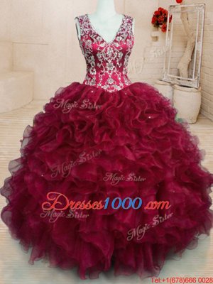 Beauteous Floor Length Ball Gowns Sleeveless Wine Red Ball Gown Prom Dress Zipper