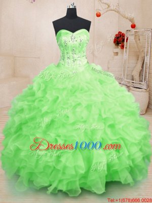 Organza Lace Up Sweetheart Sleeveless Floor Length Sweet 16 Dress Beading and Ruffles