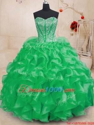 Spectacular Lace Up Sweetheart Beading and Ruffles Quinceanera Gown Organza Sleeveless