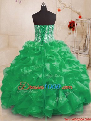 Spectacular Lace Up Sweetheart Beading and Ruffles Quinceanera Gown Organza Sleeveless