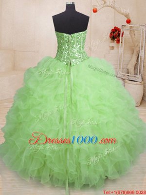 Sleeveless Floor Length Beading and Ruffles Lace Up Quinceanera Gowns with