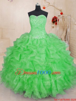 Super Sweetheart Sleeveless Organza Sweet 16 Dresses Beading and Ruffles Lace Up